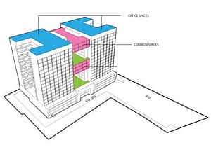 Office Building mass and programme distribution