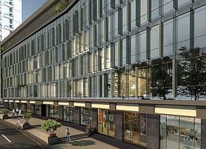 The 300mm wide glass fins are formed from 6mm toughened glass with the PVB film sandwiched between 2 glass panels