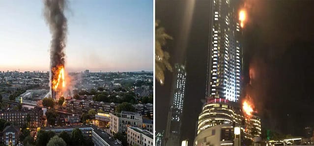 The Dubai Address Downtown Hotel fire (2015) and the Grenfell Tower fire in London (2017)
