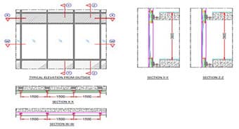 Typical elevation plan and section