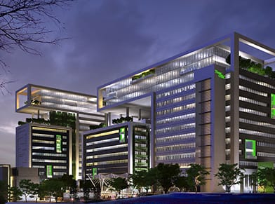 Glazed facade material used in Thane-One