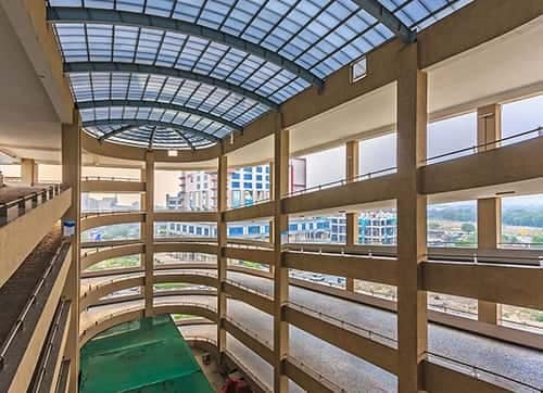 The multilevel car parking at the Unity One mall, Rohini