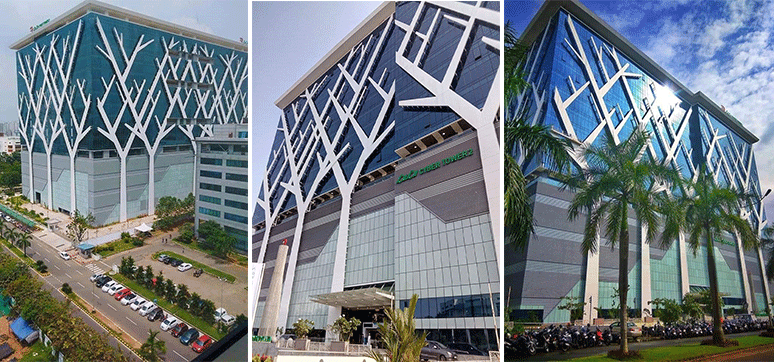 Façade of LULU Cyber tower, Kakkanad, Kochi built by Glazing and Metal Works division, Sobha Ltd