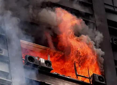 A fire at Nipun Tower in a community centre in Karkardooma area of East Delhi.