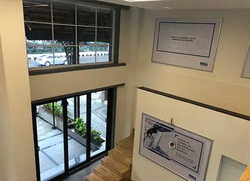 Laminated sliding door in Rustic Oak & window with decorative Georgian bar