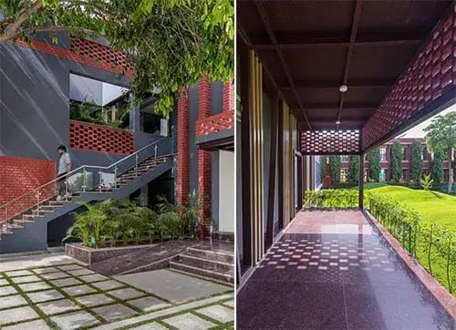 Mann School, Delhi - Brick jaalis in the passage create a light and shadow effect