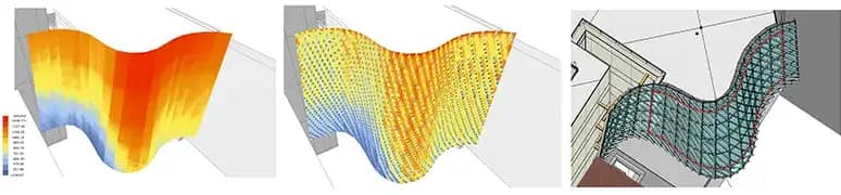 Fig 4: Solar radiation study on the southern façade–without fins and optimised fins. The fins on the southern façade were increased to 12” from 6”, thereby providing a 30% reduction in radiation