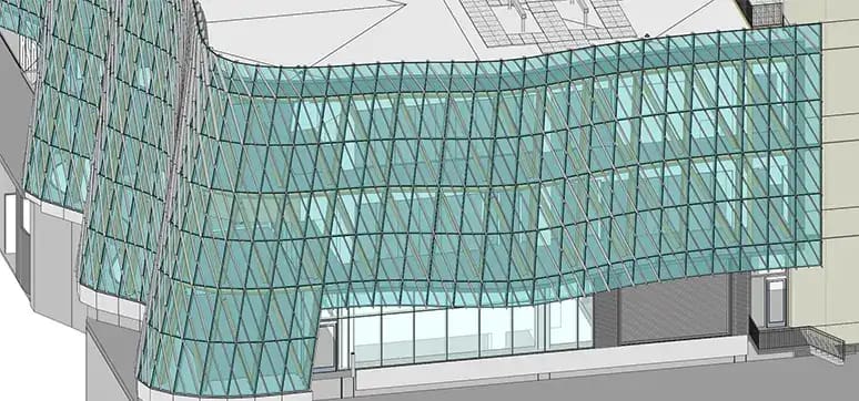 Fig 5: 3D Façade model showcasing the interoperability between Rhino & Revit