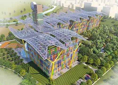 Solar roof view of the project Water Treatment Plant at Wazirabad Architect concerned about energy issues, planned a solar passive architecture