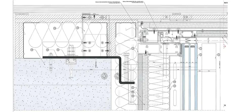 Detail of a Slab UCW gap fire insulation with bracket protection