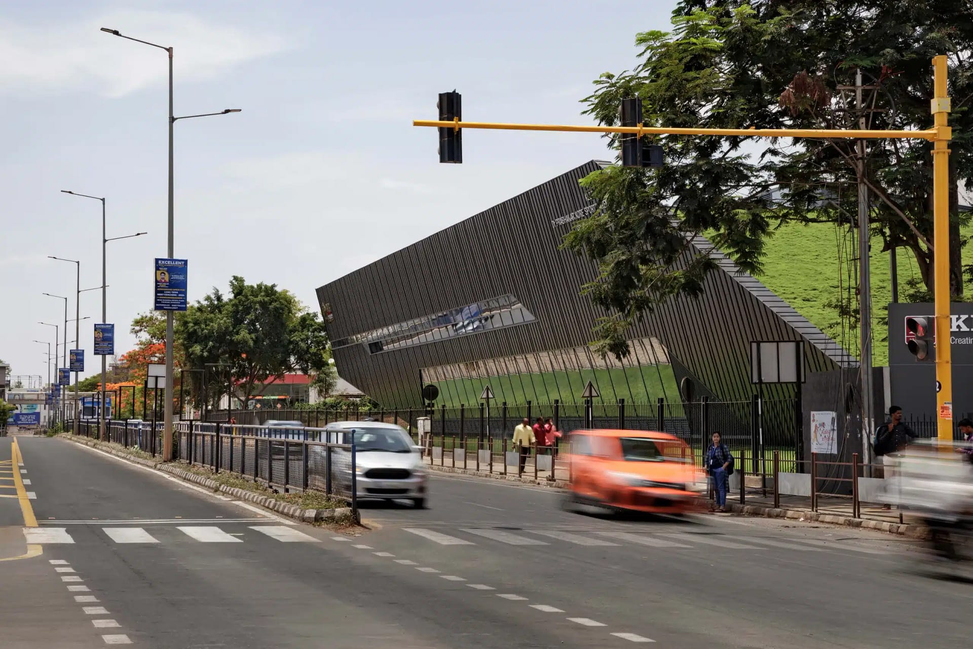 University sports arena - A dynamic form clad in zinc as urban presence (Image Credit- Thirdspace Architecture Studio)